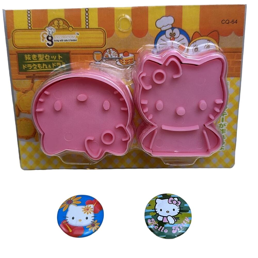 HELLO KITTY Hawaii flower and Camo Button Pins and Cookie Cutters NWT
